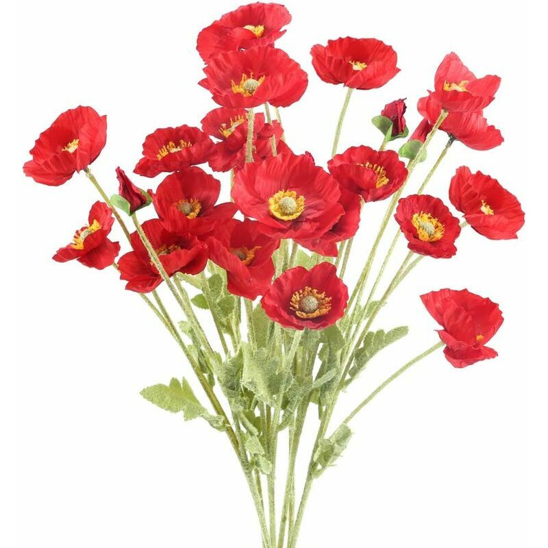 Zhuoxuan - 6PCS Fleur Artificielle Rouge Coquelicot Bouquet Fleur Artificielle en Soie pour Déco Fête de Noël Vase Maison Table Hiver-60cm