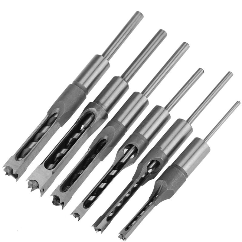6Pcs Perceuse Trou Carré Bédane Burin Set, Forets à Mortaiser avec Foret Hélicoïdal, Bédanes Creux en Acier pour Transformation du Bois (1/4' 5/16'