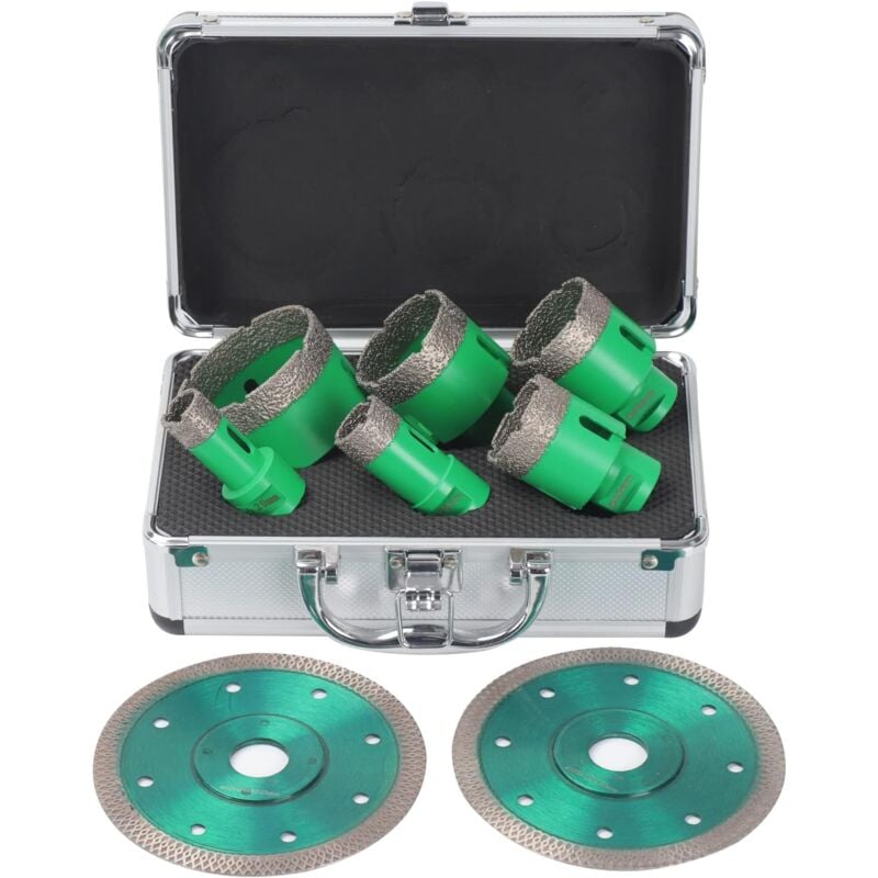 6PCS Foret Diamanté Kits avec 2 Disques Diamant, 20/25/40/45/50/68mm Trépans avec Filetage M14 pour Perçage à sec pour Verre, Carrelage, Céramique,