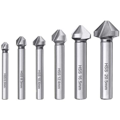 6PCS Fraise à Chanfreiner HSS 6542 Foret Conique 90° Fraise à Noyer Forets hélicoïdaux Fraise à Ébavurer Cylindrique pour Bois Métal PVC Machine-outil 6.3/8.3/10.4/12.4/16.5/20.5mm
