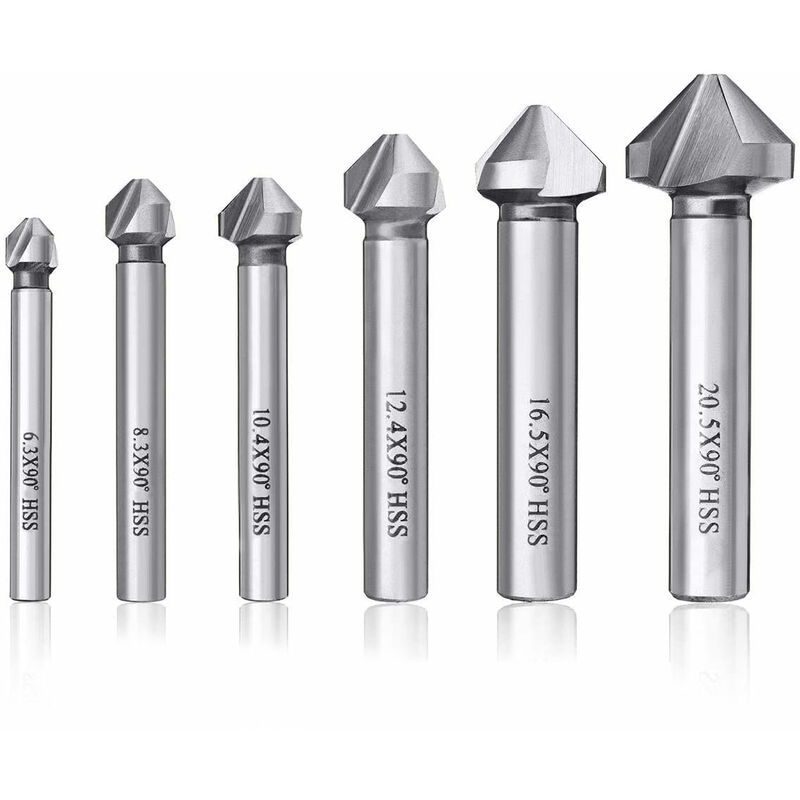 6PCS Fresa per smusso 90° Trapano conico Svasatore...