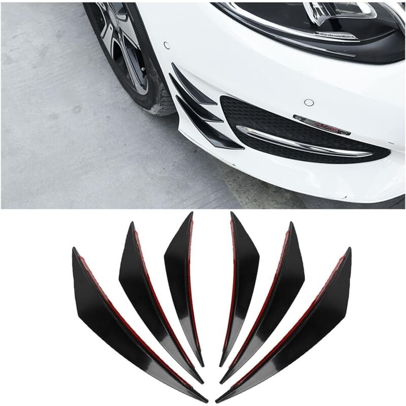 6Pcs Front Bumper Lip Spoiler Canards Set for Car Front Bumper Windproof Knife Strip Universal Bumper Front Windproof Knife Strips (Black)