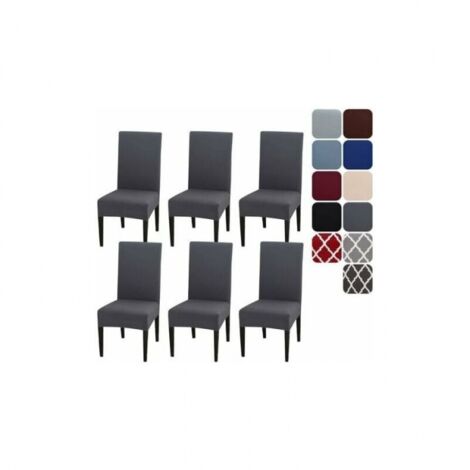 6pcs Grey Chair Cover Set, One Piece Chair Cover, Solid Color, Simple, for Home, Hotel, Chair Cover - Elastic