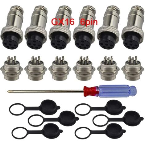 6Pcs GX16 6-Broches Aviation Connecteur, 5A 16mm Mâle & Femelle Métal Panneau Aviation Connecteur Fiche Prise, avec Caoutchouc Capuchon et Tournevis
