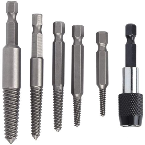 6Pcs Headless Screw Extractor Set, Headless Screw Extractor Set, Screw Drill Bits Damaged Stud Removal Tool with Quick Change Chuck