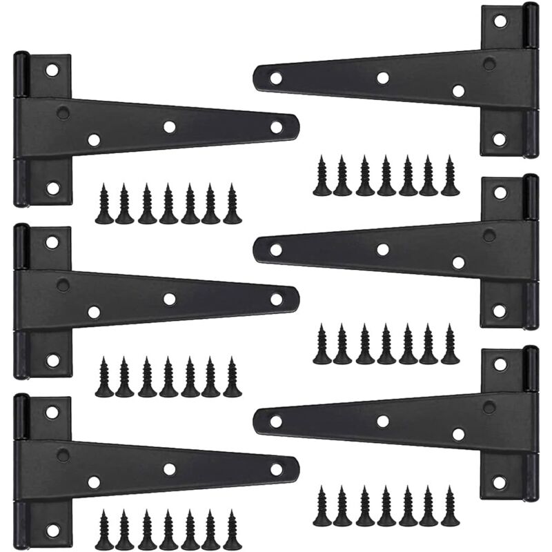 Linghhang - 6pcs Heavy Duty Door Hinges, 10 Inch Door Hinges, Black T-Hinges, Stainless Steel Flat Hinges Iron Door Hinges Heavy Duty Hinges for