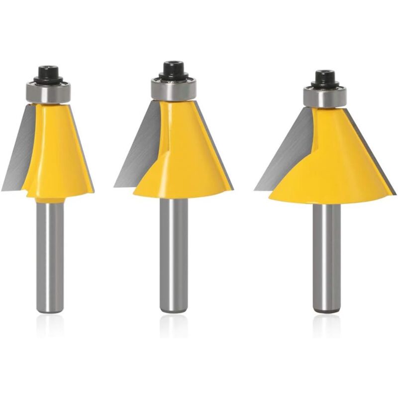Linghhang - 3PCS 8mm Angle Bevel Router Bits 2 Flail 15°/22.5°/45°Chamfered Milling Cutter Framing Edge Cutter For Woodworking Carpentry Drill Bits