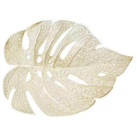 6Pcs Insulation Placemat Hollow Out Simulation Leaf Shape Heat Resistant PVC Table Mat for Kitchen Table Gold