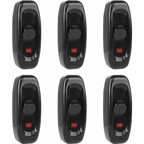 6pcs Interrupteur Lampe, Interrupteur à Bascule 250 V 10 A Ligne Cordon Interrupteur à Touche Basculante Interrupteur Intermédiaire Avec Voyant Led (Noir)