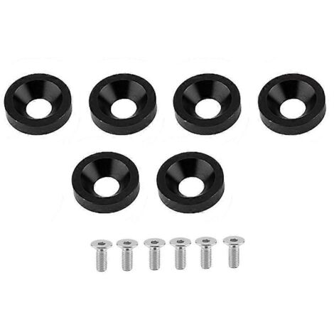 6pcs Kit de boulons de plaque d'immatriculation pour voiture et moto, cadre d'aile, pare-chocs, couvercle moteur, visserie noire (lot de 6).
