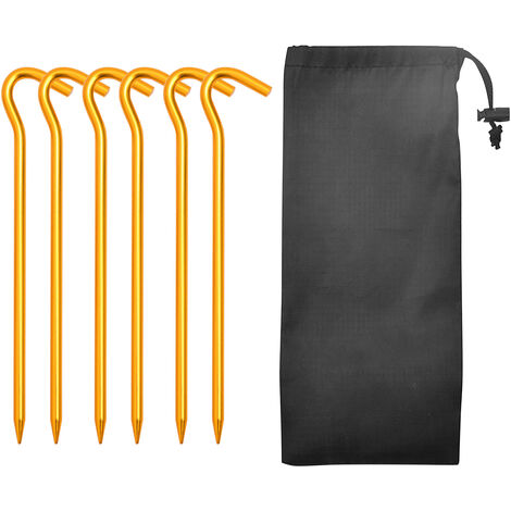 6PCS Kit de piquets de tente pratique en forme de 7 piquets légers en alliage d'aluminium de haute qualité avec pochette de rangement pour tente de camping jaune