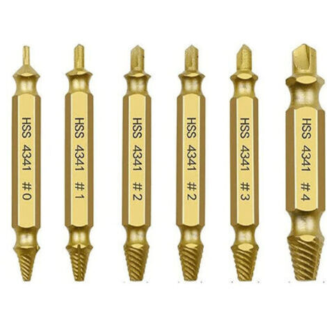 6pcs Kit d'extraction de vis endommagées, extracteur de vis dénudées, extracteur de titane de fil cassé, outils d'entretien de goujon, outil de retrait de vis, extracteur de boulon cassé et