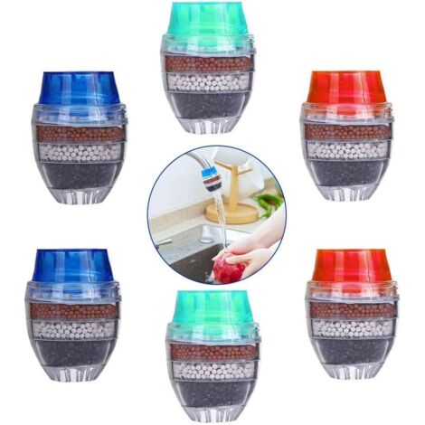 6PCS Küche Wasserhahn Wasserhahn Filter Runde Aktivkohle 5-Schicht Wasserhahn Wasser Filter Hause Gereinigtes Wasser Wasserhahn