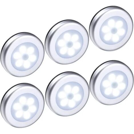 6pcs Lampe Détecteur de Mouvement, Veilleuse LED sans fil, Lampe de Placard pour escalier, placard, couloir, Argent - Lumière