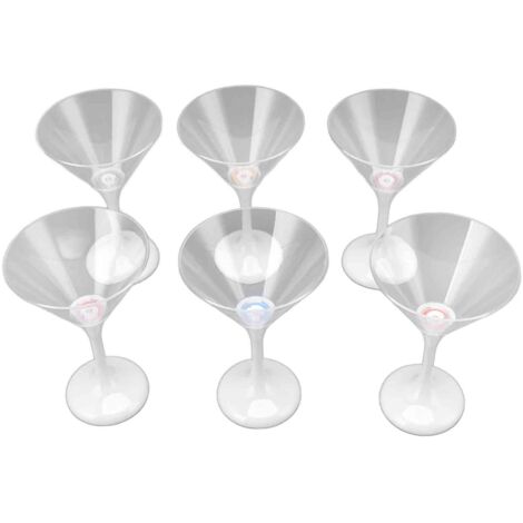 6Pcs LED Light Up Flashing Plastic Martini Glasses 210ml LED Cocktail Glasses with Stem Party Prop Glow Cup