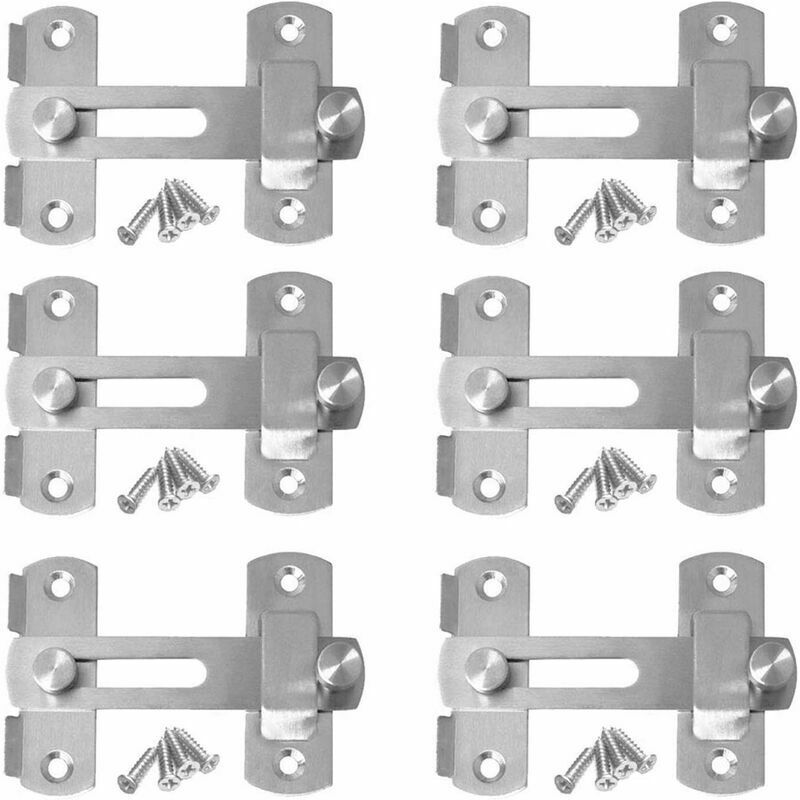 6pcs Loquets de Porte en Acier Inoxydable, Serrure de Porte de Sécurité, Loquet de Porte Avec Vis pour Cabine,Porte,Armoire,Tiroir,Les Fenêtres