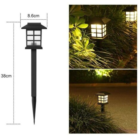 6PCS Luminaires À Énergie Solaire LED Pour L'extérieur, Pour Le Patio, La Pelouse, La Cour, L'allée, Le Chemin Et Le Paysage - 8.6 X 8.6 X 38cm (lumière chaude)