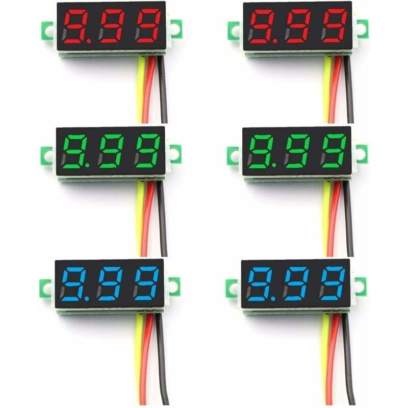 6pcs Mini Digital Voltmeter dc 0-100V 0.28 Inch Three Line Mini Digital Voltmeter Voltage Tester Meter 3 Colors