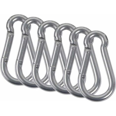 6PCS Mousquetons Acier Inoxydable 304 Mousqueton Pompier Ressort avec Mousqueton de Fixation pour Camping Randonnée Hamac Balancoire M8