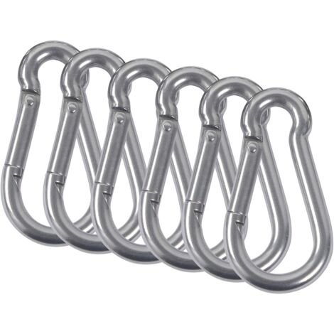 6PCS Mousquetons Acier Inoxydable 304 Mousqueton Pompier Ressort avec Mousqueton de Fixation pour Camping Randonnée Hamac Balancoire M8 DENUOTOP