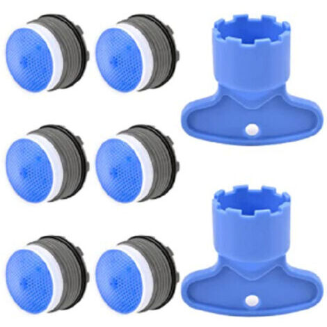 6pcs, Mousseur M18.5,Embout Cuisine Salle de Bain, Aerateur de Robinet d'evier Plastique pour Économiseur l'eau avec 2 Clé, Bleu