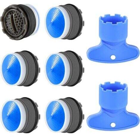 6pcs, Mousseur M18.5,Embout Cuisine Salle de Bain, Aerateur de Robinet d'evier Plastique pour Économiseur l'eau avec 2 Clé, Bleu AIPERQ