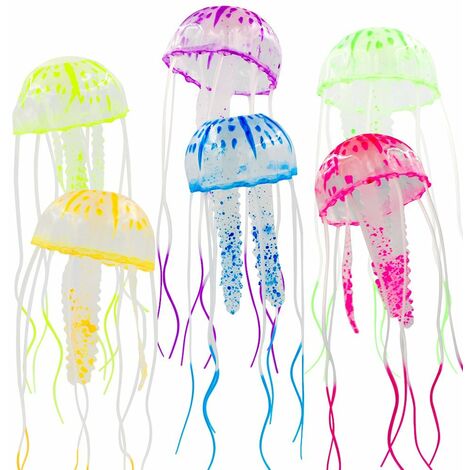 6pcs Ornement de décor de méduses artificielles pour aquarium, fausses décorations d'aquarium de méduses, effet de méduses rougeoyantes, sans danger pour les poissons, installation instantanée de la v