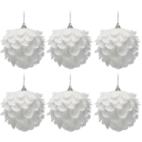 6PCS Ornements De Boule De Noël Blanc Pailleté, Boules D'ornements D'arbre De Noël Étincelants, Boules D'ornements De Noël Suspendus, Décoration D'arbre De Noël
