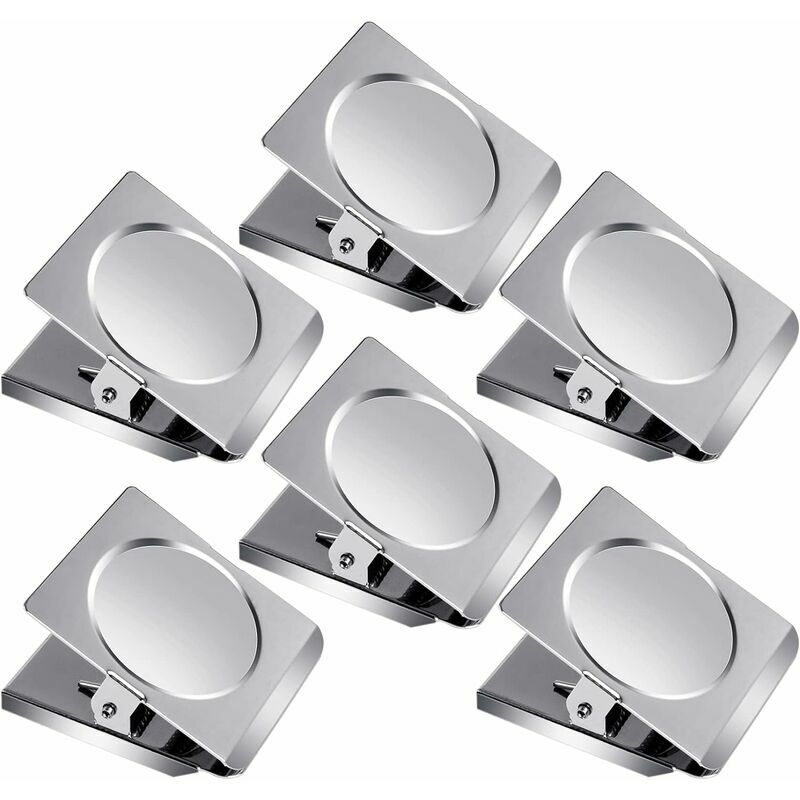 Dewdat - 6pcs Oversized Magnetic Clip Stainless Steel Heavy Duty Metal Clip 6 Stationery Square Metal Magnetic Clip 6pcs Stainless Steel Metal Clip