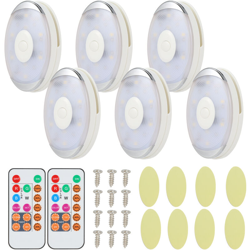 

6pcs / pack RGB LED bajo luz del gabinete llevo la luz del armario de control remoto Dimmer alimentado por baterias de luz Armario Gabinete noche,