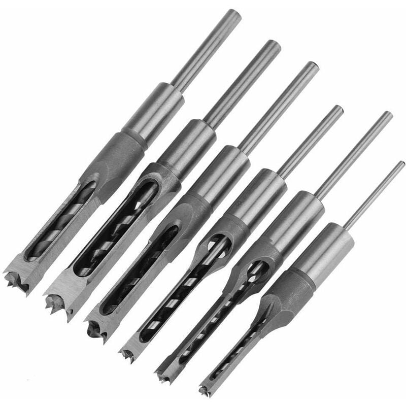 Ersandy - 6pcs Perceuse trou carré bédane burin set, Ensembles de forets à trou carré pour transformation du bois, mortise Chisel & Bit Set forets