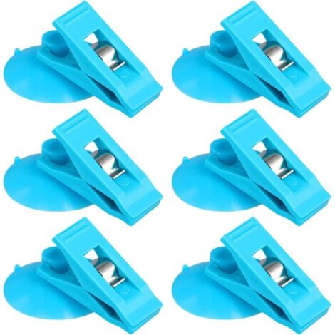 6pcs Pince à Ventouse. Ventouse avec Pince Ronds Clips de Rideau de Douche pour Empêcher Les Éclaboussures d'eau Coupe-Vent pour Réfrigérateur Salle De Douche Camping-Car (Bleu)
