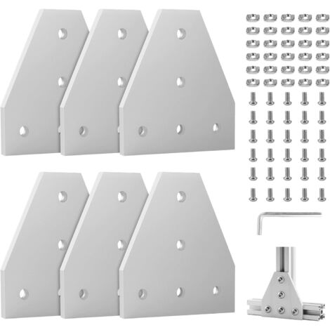 6Pcs Plaque de Connexion Profil en Aluminium 30 x 30cm T Plaque de Jonction Extérieure, Supports D'angle, Plaque D'angle, Profilés Extérieur L Forme avec écrous vis clé pour 7mm Profilé Alu