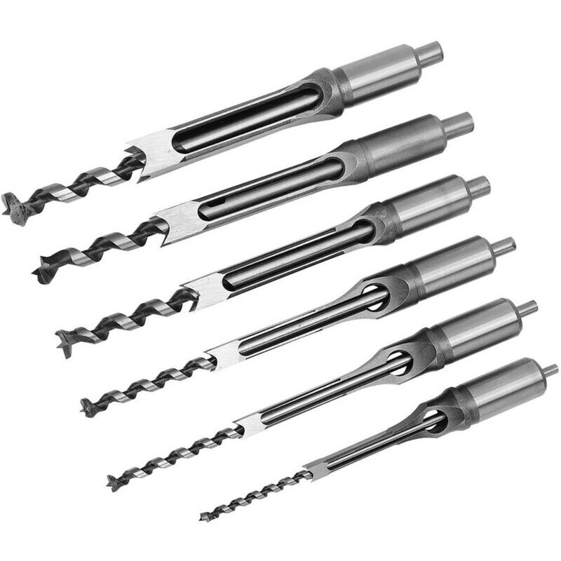 Image of 6-teiliges Set aus Vierkant-Lochsägen, Bohrer, Stemmeisen und Holzbearbeitungswerkzeug