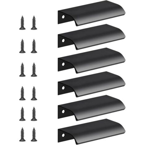 6pcs Poignée d’Armoire, Invisible Poignées Meuble Tiroir, Poignées de porte Dissimulées Poignée Encastrée Affleurante Pour tiroirs portes d'armoires,Commode, Distance du Trou-64mm