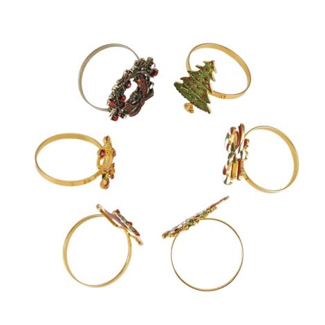 Set Anelli Portatovagliolo Natalizi In Oro Con Alberello Glitterato, Segnaposto Eleganti Per Tavola, Colori Rosso, Oro, Argento, Verde