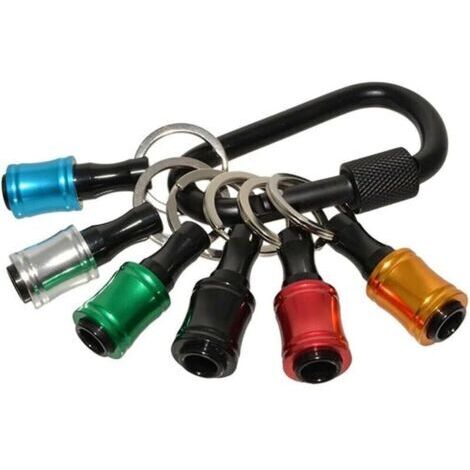 6PCS Porte-embouts de Tournevis à Tige Hexagonale 1/4 Pouce Barre d'extension Portable avec Porte-clés et Rapide à Changer du Foret avec Mousqueton Noir