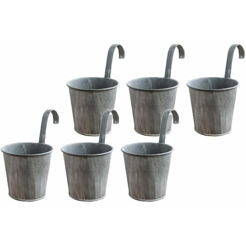 6Pcs Pots de Fleurs à Suspendre en Fer Vintage avec Crochets pour Décoration Intérieur Extérieur de Maison Balcon Jardin Grille