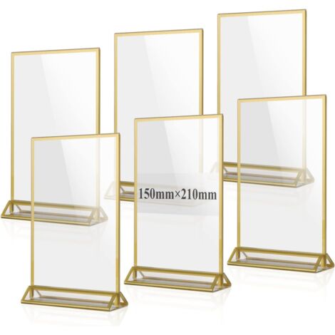 6PCS Presentoir de Table en Acrylique A5, Porte Affiche Doré, Cadre Photo Double Face Transparent pour Menu, Photo, Marriage, Publicité, Réception