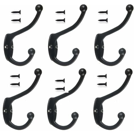 6pcs Rétro Crochet Patère Porte Manteau Mural Vintage Crochet de Porte Métal pour Salle de Bain Cuisine Chambre Entrée - Noir - Noir
