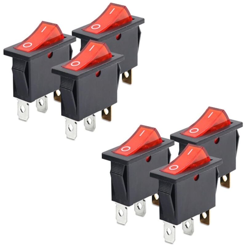 6Pcs Rouge 4 Broches Dpst On-Off Encliquete Bateau Interrupteur a Bascule 16A/250V Ac