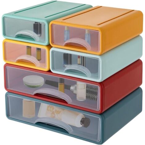 6pcs Schreibtisch Organizer Schubladenbox Stapelbare Schubladen Desktop Kunststoff Für Büro, Desktop, Schule, Zuhause，Makeup，Schmuck Weiß (Bunt)