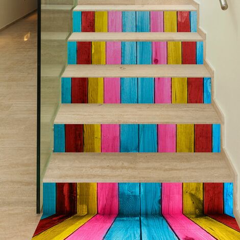 main image of "6Pcs / Set 3D Wooden Stairs Art Sticker Decal Mural Vinyl Art Home Decor WASHED"