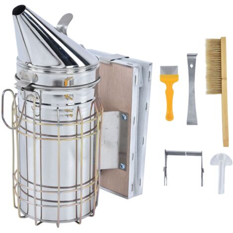 6Pcs/Set Beekeeping Starter Kit Beehive Smoker Frame Grip Uncapping Fork Bee Feeder Brush Scraper Tools