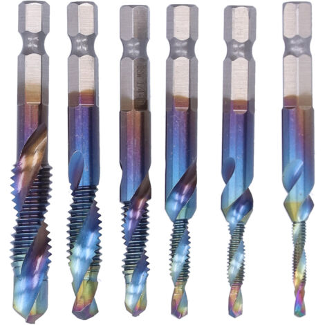 6Pcs/Set Blue Spiral Tap Drill Bit Kit High Speed Steel Drilling Tapping Bits British System