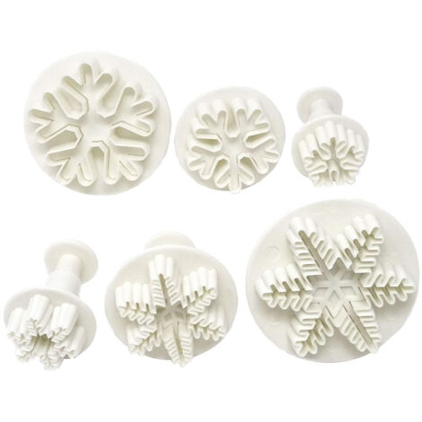 6pcs/set Food Grade Plastic Snowflake Fondant Cake Plunger Cutters Molds DIY Embossing Tools for Baking