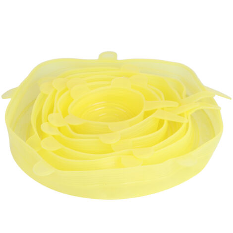 6Pcs/Set Kitchen Silicone Reusable Food Fruit Storage Preservation Stretch Cover Lids for BowlYellow