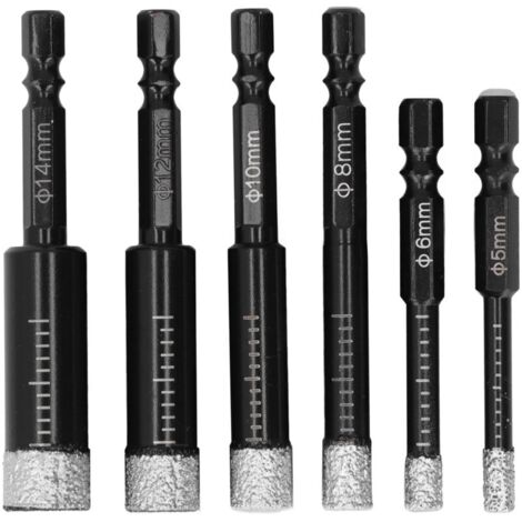 6pcs / Set Set Dry Diamond Bit Bit Tile Marble Forets pour en porcelaine en céramique Granite Masonry