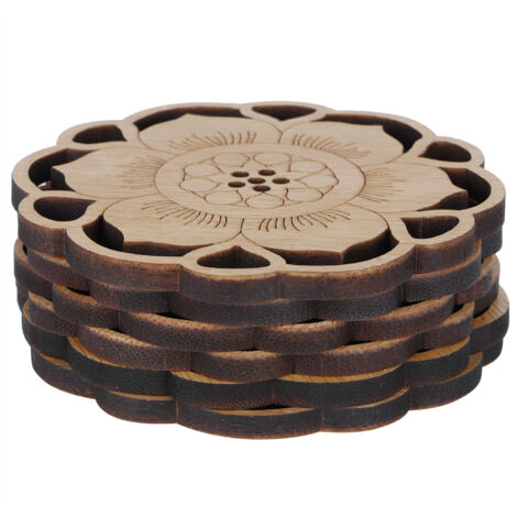6Pcs/Set Teacup Mat Bamboo Coaster Heat Insulated Cup Pad Drinkware Tabletop AccessoryFlower Bud Type
