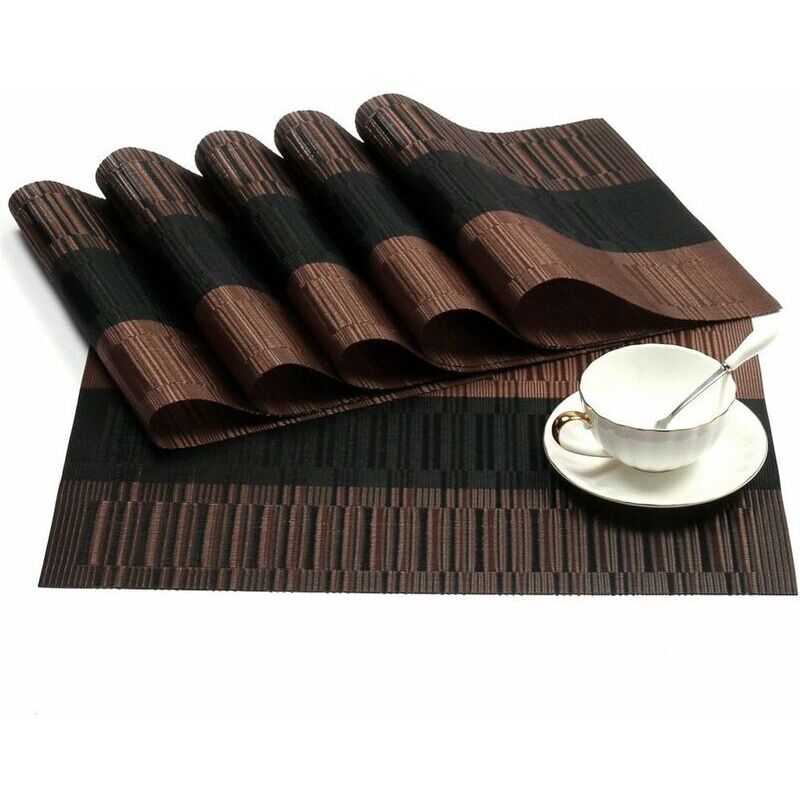 6Pcs Sets de Table Anti-Glissant en PVC Napperon Lavables(45x30cm) Napperons pour Cuisine, Salon, Jardin ou Salle à Manger (Noir-Brun)